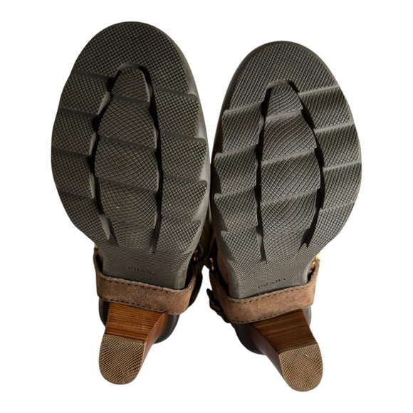 Rare PRADA Knee High Brown Suede Lug Sole Block Heel Harness Boots Size 7 - Picture 8 of 8